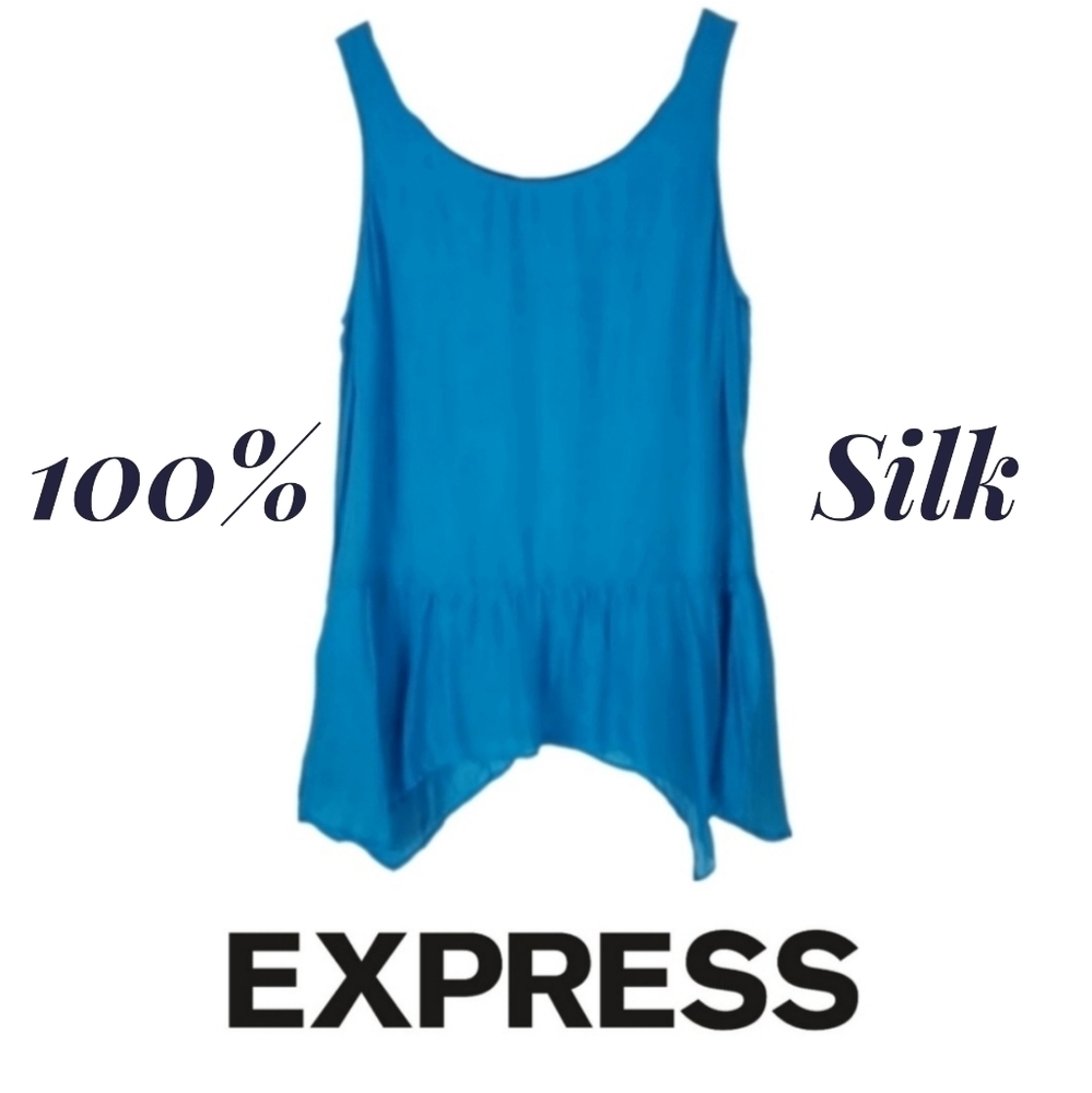 Express Silk Retro Top in Steel Blue, XS